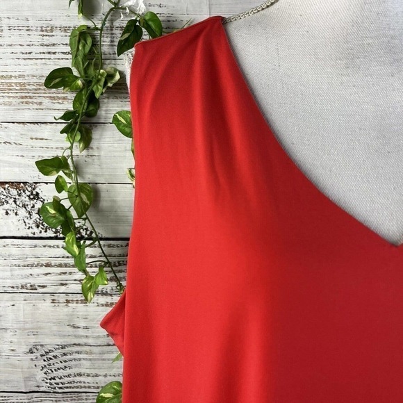 Susan Graver Dress Large Pet Fire Orange Lagenlook Layered Knee Stretch Cocktail - Picture 7 of 13